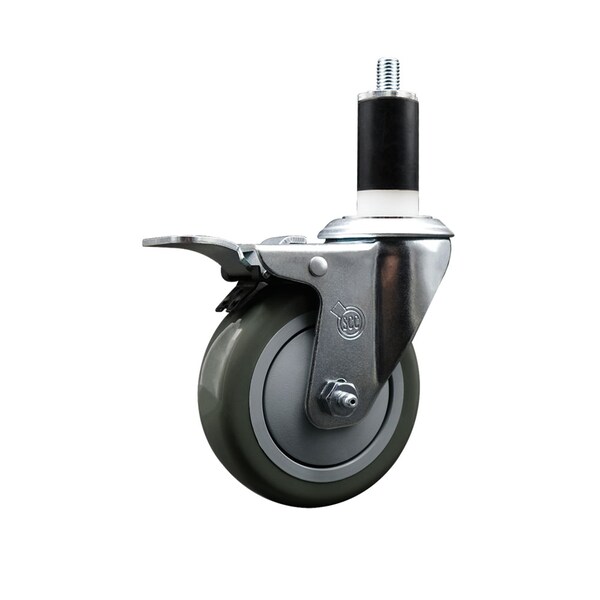 4'' Gray Poly Swivel 1-3/8'' Expanding Stem Caster Total Lock Brake